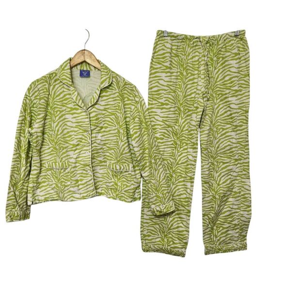 Pine Cone Hill fine linens zebra pajama set cotton flannel green white medium - Picture 1 of 11